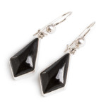 Black jade dangle earrings, 'Jungle Pyramids' - Black Guatemalan Jade Earrings in Sterling Silver