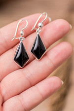 Black jade dangle earrings, 'Jungle Pyramids' - Black Guatemalan Jade Earrings in Sterling Silver