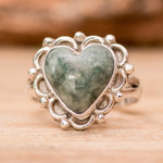 Jade heart ring, 'Zinnia Love' - Jade Hearts on Sterling Silver Handcrafted Ring