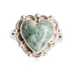Jade heart ring, 'Zinnia Love' - Jade Hearts on Sterling Silver Handcrafted Ring