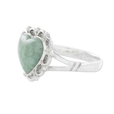 anillo de corazón de jade - Corazones de jade en anillo artesanal de plata esterlina