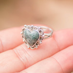 Jade heart ring, 'Zinnia Love' - Jade Hearts on Sterling Silver Handcrafted Ring