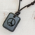 Jade pendant necklace, 'Peace and Love' - Jade Peace and Love Pendant on Black Leather Necklace thumbail