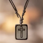 Jade cross necklace, 'Faith and Love' - Etched Cross on Jade Pendant Artisan Crafted Necklace