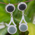 Jade dangle earrings, 'Maya Twin Moons' - Silver Dangle Earrings with Green and Black Maya Jade thumbail
