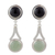 Jade dangle earrings, 'Maya Twin Moons' - Silver Dangle Earrings with Green and Black Maya Jade (image 2a) thumbail