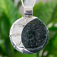 Jade pendant necklace, 'Green Place of the Moon'