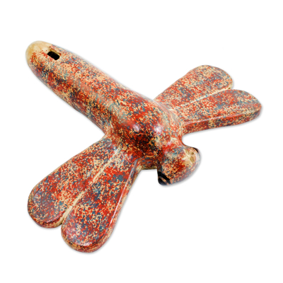 Ceramic ocarina flute, 'Melodic Dragonfly' - Hand Crafted Ceramic Dragonfly Ocarina Flute from Nicaragua