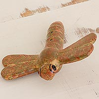 Ceramic ocarina, 'Red Dragonfly' - Artisan Crafted Ceramic Ocarina Dragonfly Shaped Flute