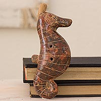 Ceramic ocarina, 'Red Beige Seahorse' - Seahorse Ocarina Flute Hand Crafted of Ceramic
