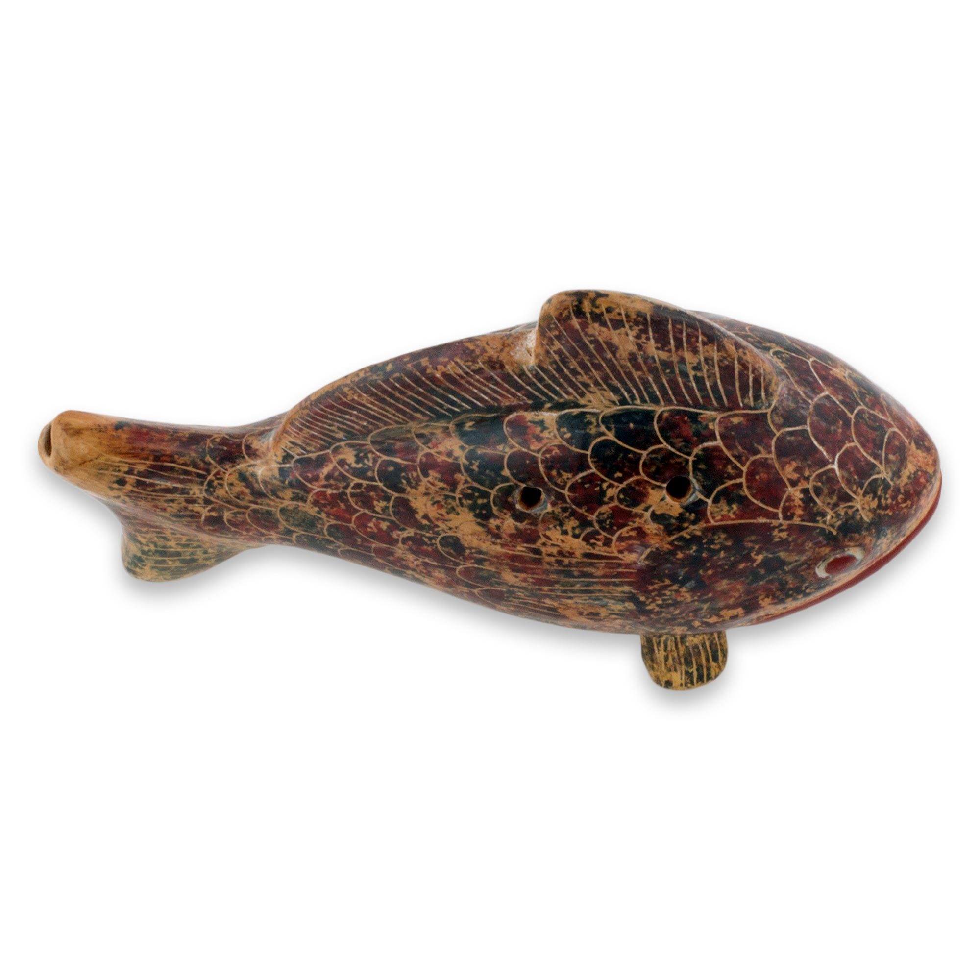 UNICEF Market Handcrafted Fish Shaped Musical Wind Instrument Weathered Ha The Ocarina Fish