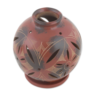 candelabro de ceramica - Portavelas artesanal de terracota roja candelita