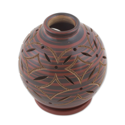 Ceramic candleholder, 'Luminous Red Petals' - Ceramic Candleholder in Red  Handcrafted of Terracotta