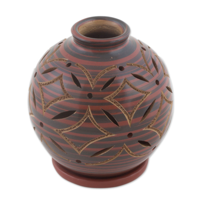 Kerzenhalter aus Keramik, 'Leuchtend rote Blütenblätter'. - Kerzenhalter aus roter Keramik, handgefertigt aus Terrakotta