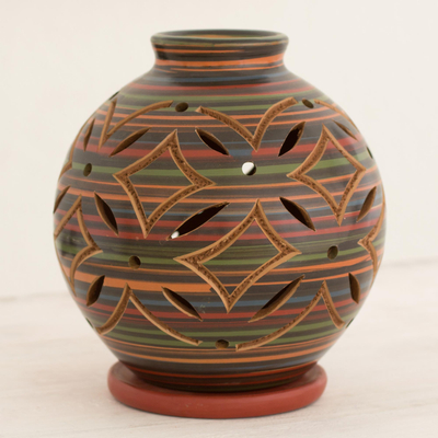 Kerzenhalter aus Keramik, 'Leuchtende mehrfarbige Blütenblätter'. - Kerzenhalter aus Keramik Handgefertigt aus Terrakotta