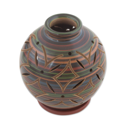 Ceramic candleholder, 'Luminous Multicolor Petals' - Ceramic Candleholder Handcrafted of Terracotta