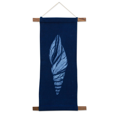 Cotton shibori wall hanging, 'Voluta Shell' - Indigo Blue Wall Hanging Artisan Crafted Cotton Shibori Art