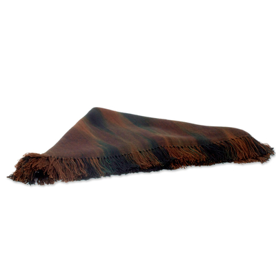 Rayon poncho, 'Ethereal Earth' - Brown Hand Loomed Rayon Poncho with Fringe