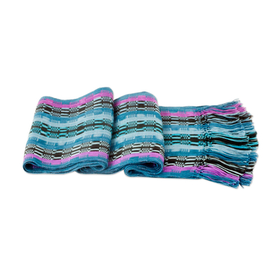 Rayon scarf, 'Blue Nights' - Guatemalan Rayon Chenille Scarf Hand Woven in Shades of Blue