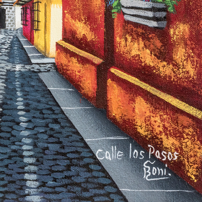 'Calle de los Pasos' - Realist Signed Guatemala Village Panting