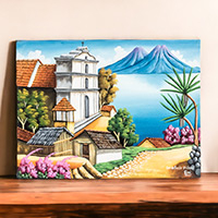 'San Antonio Palopo I' - Guatemalan Landscape Scene in Oil on Canvas