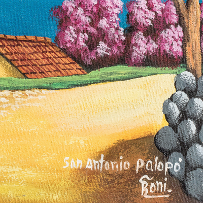 'San Antonio Palopo I' - Guatemaltekische Landschaftsszene in Öl auf Leinwand