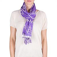 Bufanda de algodón, 'Solola Lilacs' - Bufanda de algodón lila de telar de cintura con tintes orgánicos