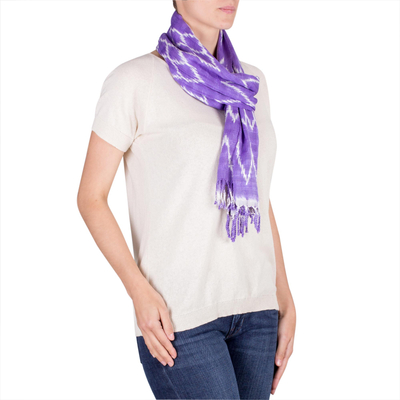 Cotton scarf, 'Solola Lilacs' - Backstrap Loom Lilac Cotton Scarf with Organic Dyes