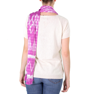 Cotton scarf, 'Solola Orchids' - Light Fuchsia Backstrap Loom Cotton Scarf from Guatemala