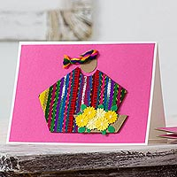 Greeting cards, 'Pink Maya Flowers' (set of 4) - 4 All Occasion Pink Greeting Cards with Maya Weaving Insets