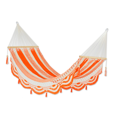 Baumwoll-hängematte, 'sweet orange' - nicaragua orange elfenbein handgefertigte baumwolle hängematte