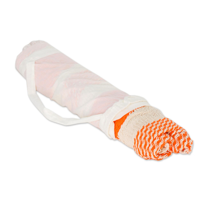 Cotton hammock, 'Sweet Orange' (single) - Nicaragua Orange Ivory Handcrafted Cotton Hammock (Single)
