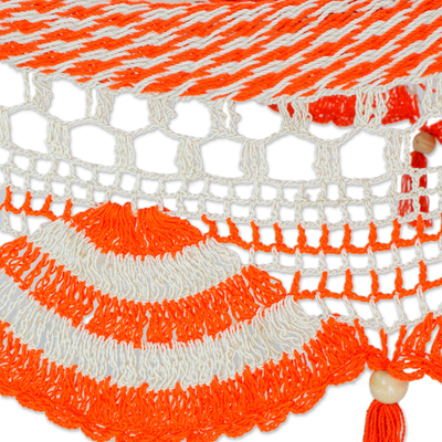 Cotton hammock, 'Sweet Orange' (single) - Nicaragua Orange Ivory Handcrafted Cotton Hammock (Single)