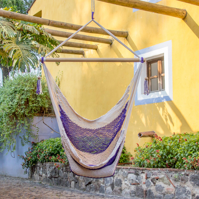 Cotton hammock swing, 'Purple Paradise' - Handwoven Purple Cotton Nicaraguan Hammock Swing