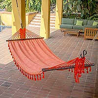 Cotton hammock, 'Take Me to the Sunset' (single) - Guatemala Orange Cotton Handwoven Hammock (Single)