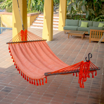 Cotton hammock, 'Take Me to the Sunset' (single) - Guatemala Orange Cotton Handwoven Hammock (Single)