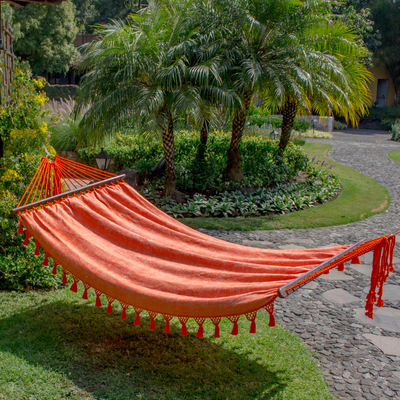 Baumwoll-Hängematte, 'Take Me to the Sunset' - Guatemala Orange Baumwolle handgewebte Hängematte