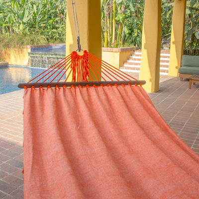 Baumwoll-Hängematte, 'Take Me to the Sunset' - Guatemala Orange Baumwolle handgewebte Hängematte