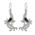 Jade dangle earrings, 'Black Quetzal Myth' - Sterling Silver Bird Earrings with Black Jade Wing thumbail