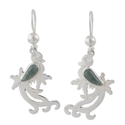 Sterling Silver Bird Earrings with Light Green Jade Wing