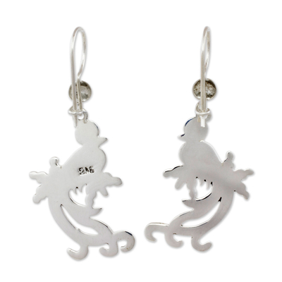 Jade dangle earrings, 'Lilac Quetzal Myth' - Sterling Silver and Lilac Jade Earrings of a Quetzal Bird