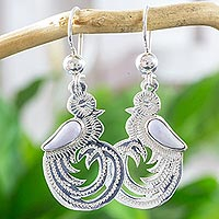 Lilac jade dangle earrings, 'Quetzal Beauty' - Sterling Silver Bird Jewellery Earrings with Lilac Jade Wing