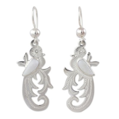 Sterling Silver and Lilac Jade Earrings of Quetzal Bird