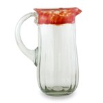 Blown glass pitcher, 'Fresh Mandarin' - Clear Hand-blown Glass Pitcher with Orange Rim