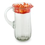 Blown glass pitcher, 'Fresh Mandarin' - Clear Hand-blown Glass Pitcher with Orange Rim
