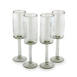 Blown glass flutes, 'Party Quetzal' (set of 4) - Clear Hand-blown Glass Flute Wine Glasses (Set of 4)