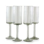 Blown glass flutes, 'Party Quetzal' (set of 4) - Clear Hand-blown Glass Flute Wine Glasses (Set of 4)