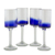 Blown glass wine glasses, 'Oceanic Depths' (set of 4) - Blue Accent Clear Hand-blown Glass Wine Glasses (Set of 4)