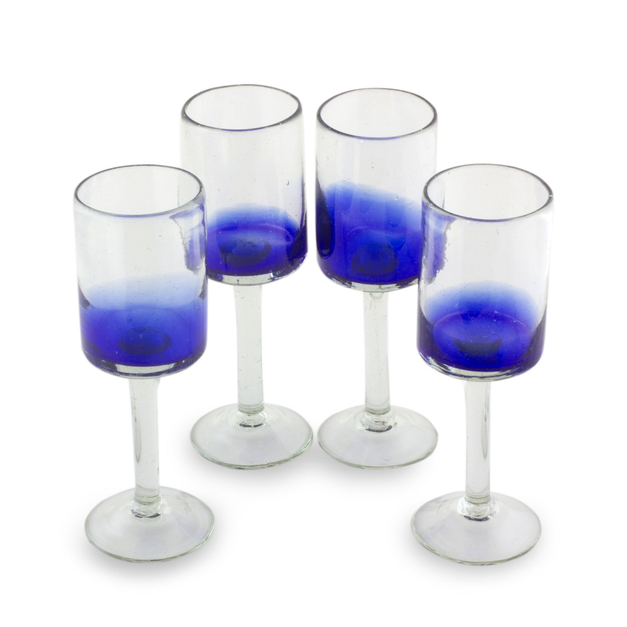 Blue Accent Clear Handblown Glass Wine Glasses (Set of 4) Oceanic