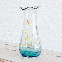 Vase aus geblasenem Glas, „Aquatic Fantasy“ – Fair-Trade-Vase aus handwerklich gefertigtem, mundgeblasenem Glas